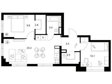 Планировки двухкомнатные в Амурский парк