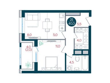 Планировки двухкомнатные в ЖК «Русич Кантемировский»