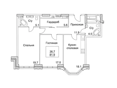 2-комнатная 81.80 кв.м, Клубный дом Full House (Фул Хаус), 50 307 000 руб.