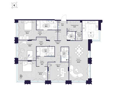 Планировки четырехкомнатные в ЖК «Резиденция Омега»