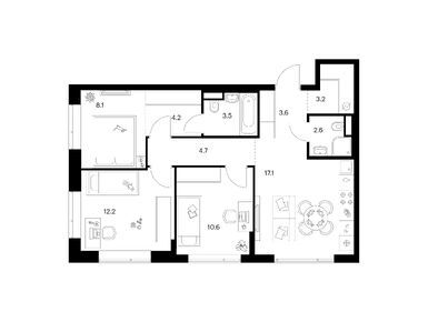 Планировки трехкомнатные в Бунинская набережная