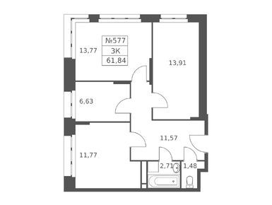 Планировки 3-к. апартаменты в «Волковская 67»