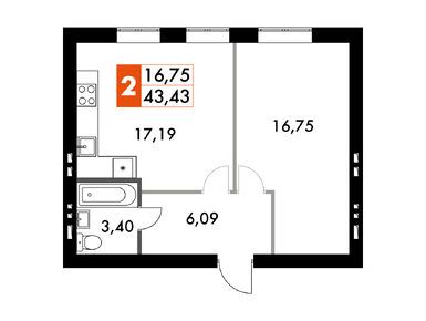 1-комнатная 43.40 кв.м, ЖК «Парк Апрель», 11 483 640 руб.