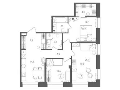 Планировки трехкомнатные в ЖК STONE Rise (Стоун Райс)