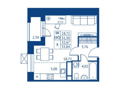 Студия 31.50 кв.м, ЖК «Поколение Первых», 6 898 500 руб.