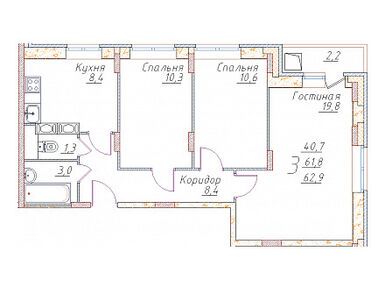 Планировки трехкомнатные в ЖК «Полет-Купавна»
