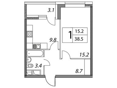 1-комнатная 38.30 кв.м, ЖК «Сиреневый парк», 17 756 031 руб.