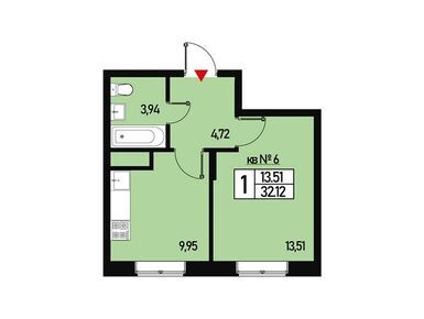 1-комнатная 32.00 кв.м, Эко-район «Борисоглебское», 6 180 000 руб.