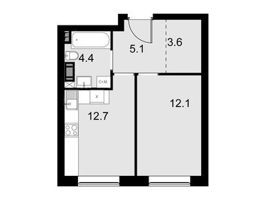 1-комнатные 37.90 кв.м, Дом Malevich, 14 477 800 руб.