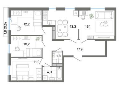Планировки четырехкомнатные в ЖК «Джи Три Театральный»