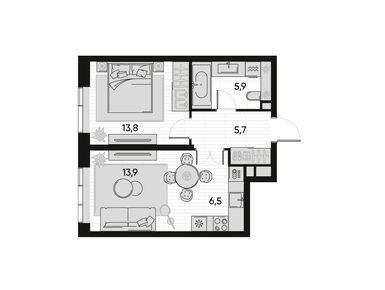 Планировки двухкомнатные в Жилой квартал PRIDE (Прайд)