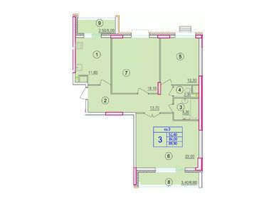 Планировки трехкомнатные в ЖК по ул. Макаренко