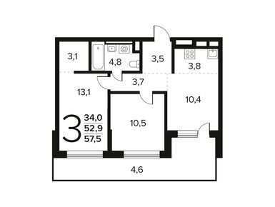 Планировки трехкомнатные в Район «Новые Ватутинки»