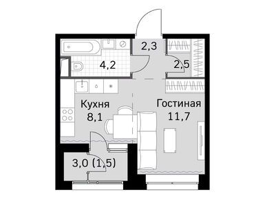 Студия 30.30 кв.м, ЖК «Скай Гарден», 17 555 275 руб.