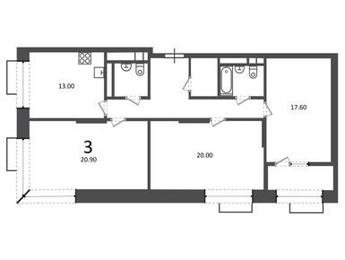 Планировки трехкомнатные в Жилой дом «Клинская ул., д. 2А»