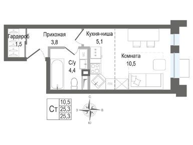 Студия 25.30 кв.м, ЖК «Киноквартал», 5 819 000 руб.