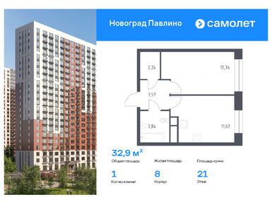 Планировки однокомнатные в ЖК «Новоград Павлино»