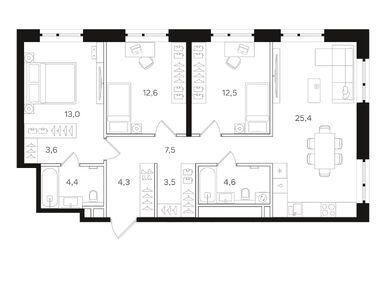 Планировки трехкомнатные в ЖК «Мангазея на Речном»