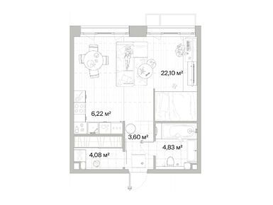 1-комнатная 40.83 кв.м, ЖК «Мыс», 14 316 631 руб.