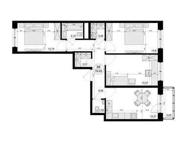 Планировки трехкомнатные в Семейный Дом «Олива»