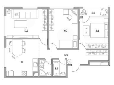 Планировки трехкомнатные в ЖК «Бригантина»