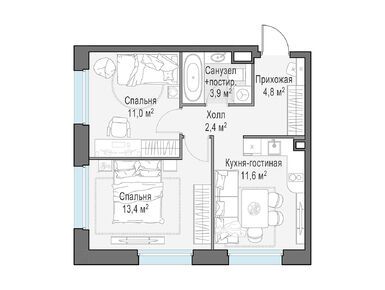 Планировки двухкомнатные в ЖК «Белый Град»