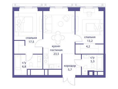 2-комнатная 76.30 кв.м, ЖК «Татарская 35», 121 469 600 руб.