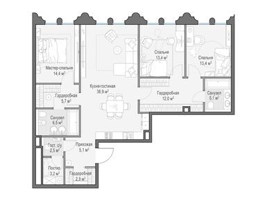 Планировки трехкомнатные в Клубный квартал «Фрунзенская набережная»