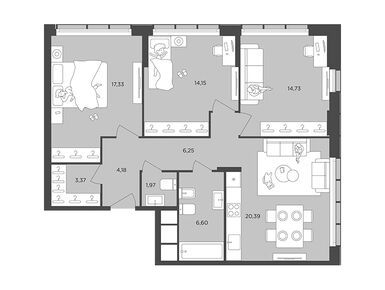 Планировки трехкомнатные в Жилой квартал HEADLINER (Хедлайнер)