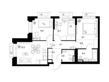 Планировки трехкомнатные в Середневский лес