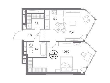 1-комнатная 61.30 кв.м, ЖК «Монблан», 57 599 400 руб.