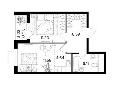 Планировки двухкомнатные в ЖК «Одинград»