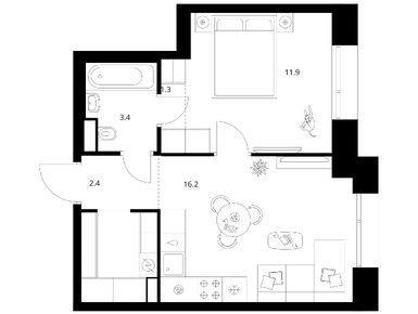 1-комнатная 39.00 кв.м, Онежский вал, 18 255 900 руб.