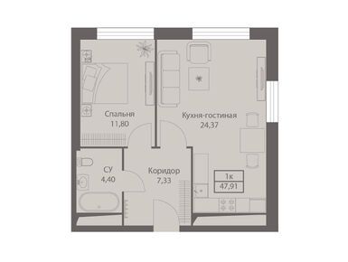 1-комнатные 47.91 кв.м, МФК DIUS (Диус), 17 718 019 руб.