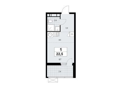 Студия 22.50 кв.м, Жилой район «Скандинавия», 10 668 600 руб.