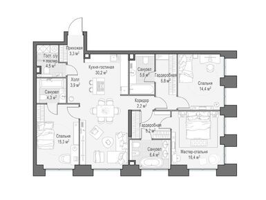 Планировки трехкомнатные в Квартал Life Time