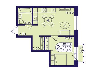 Планировки двухкомнатные в ЖК «Героев»