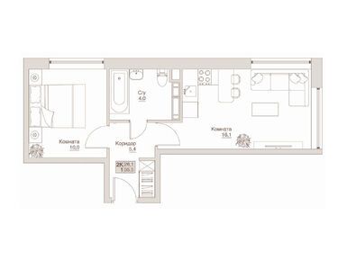 2-комнатные 35.50 кв.м, «Влюберцы» (СЗ САС), 8 165 000 руб.