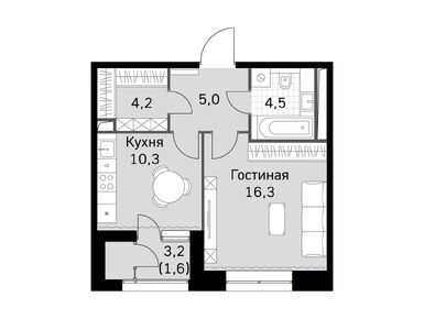 1-комнатная 41.90 кв.м, ЖК «Скай Гарден», 18 084 040 руб.