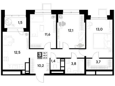 Планировки трехкомнатные в ЖК «Снегири»