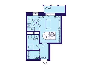 Студия 25.10 кв.м, ЖК «Героев», 6 475 800 руб.