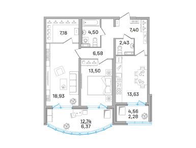 Планировки двухкомнатные в «Дом-Мегалит в Королеве»