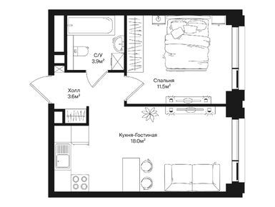 1-комнатная 37.00 кв.м, ЖК Rakurs (Ракурс), 21 386 592 руб.