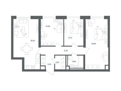 Планировки трехкомнатные в ЖК ULTIMAcity (Ультимасити)