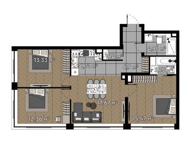 Планировки трехкомнатные в Квартал «Серебряный бор»