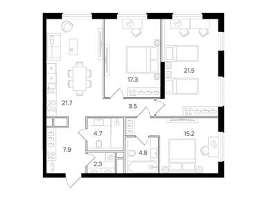 Планировки трехкомнатные в Клубный дом «Интонация»