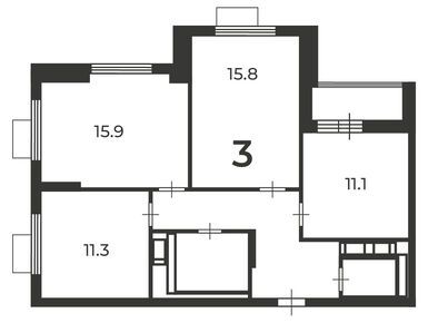 Планировки трехкомнатные в Жилой дом «Маршала Чуйкова ул., д. 9A»