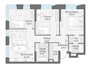 Планировки трехкомнатные в Квартал Foriver (Форивер)