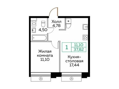 1-комнатная 37.90 кв.м, ЖК «Кит», 11 624 915 руб.