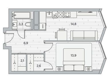 1-комнатная 43.60 кв.м, ЖК «Береговой-2», 26 326 072 руб.